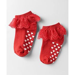 Cute Walk by Babyhug Knit Anti-Bacterial Ankle Length Socks with Frill Design Pack of 3 - Black Red & Pink