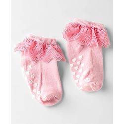 Cute Walk by Babyhug Knit Anti-Bacterial Ankle Length Socks with Frill Design Pack of 3 - Black Red & Pink