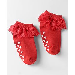 Cute Walk by Babyhug Knit Anti-Bacterial Ankle Length Socks with Frill Design Pack of 3 - Black Red & Pink