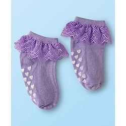 Cute Walk By Babyhug Knit Ankle Length Anti Bacterial Anti Skid Frill Socks Pack of 3 - Pink Purple & White