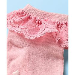 Cute Walk By Babyhug Knit Ankle Length Anti Bacterial Anti Skid Frill Socks Pack of 3 - Pink Purple & White