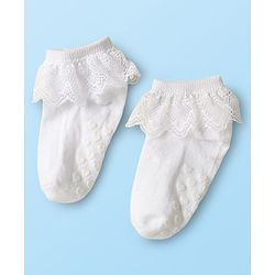Cute Walk By Babyhug Knit Ankle Length Anti Bacterial Anti Skid Frill Socks Pack of 3 - Pink Purple & White