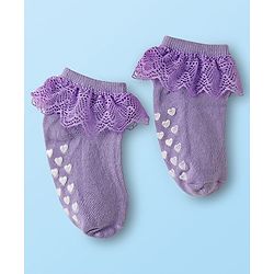 Cute Walk By Babyhug Knit Ankle Length Anti Bacterial Anti Skid Frill Socks Pack of 3 - Pink Purple & White