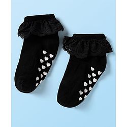 Cute Walk by Babyhug Knit Ankle Length Anti Skid Anti Bacterial Socks with Frill Detailing Pack of 3 - Red Black & White