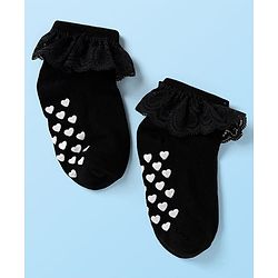 Cute Walk by Babyhug Knit Ankle Length Anti Skid Anti Bacterial Socks with Frill Detailing Pack of 3 - Red Black & White