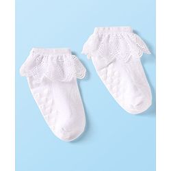 Cute Walk by Babyhug Knit Ankle Length Anti Skid Anti Bacterial Socks with Frill Detailing Pack of 3 - Red Black & White