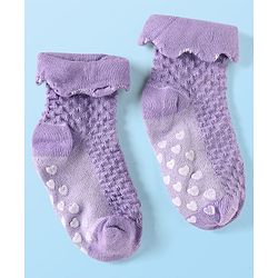 Cute Walk by Babyhug Knit Ankle Length Anti Skid Anti Bacterial Socks with Cable Knit Design Pack of 3 - Purple Grey & White