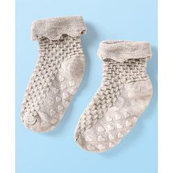 Cute Walk by Babyhug Knit Ankle Length Anti Skid Anti Bacterial Socks with Cable Knit Design Pack of 3 - Purple Grey & White