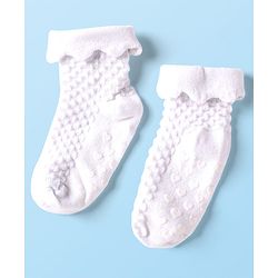 Cute Walk by Babyhug Knit Ankle Length Anti Skid Anti Bacterial Socks with Cable Knit Design Pack of 3 - Purple Grey & White