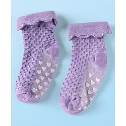 Cute Walk by Babyhug Knit Ankle Length Anti Skid Anti Bacterial Socks with Cable Knit Design Pack of 3 - Purple Grey & White