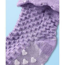Cute Walk by Babyhug Knit Ankle Length Anti Skid Anti Bacterial Socks with Cable Knit Design Pack of 3 - Purple Grey & White