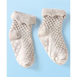 Cute Walk by Babyhug Knit Ankle Length Anti Skid Anti Bacterial Socks with Cable Knit Design Pack of 3 - Purple Grey & White