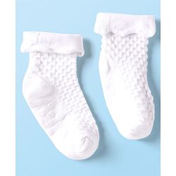 Cute Walk by Babyhug Knit Ankle Length Anti Skid Anti Bacterial Socks with Cable Knit Design Pack of 3 - Purple Grey & White