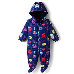 Babyhug Knit Full Sleeves Hooded & Footed Quilted Romper With Fleece Inner Lining & Heart Print - Navy Blue