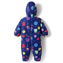 Babyhug Knit Full Sleeves Hooded & Footed Quilted Romper With Fleece Inner Lining & Heart Print - Navy Blue