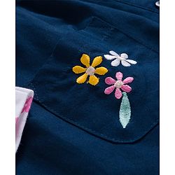 Babyhug Cotton Woven Frock & Full Sleeves Inner Tee With Floral Print & Bunny Embroidery - Blue & White
