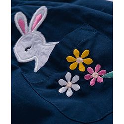 Babyhug Cotton Woven Frock & Full Sleeves Inner Tee With Floral Print & Bunny Embroidery - Blue & White