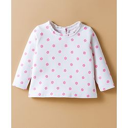 Babyhug Cotton Woven Frock & Full Sleeves Inner Tee With Floral Print & Bunny Embroidery - Blue & White