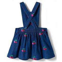 Babyhug Cotton Woven Frock with Full Sleeves Striped Tee & Cherry Embroidery - Navy Blue