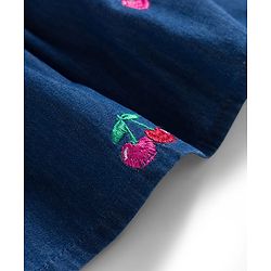 Babyhug Cotton Woven Frock with Full Sleeves Striped Tee & Cherry Embroidery - Navy Blue