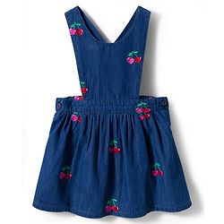 Babyhug Cotton Woven Frock with Full Sleeves Striped Tee & Cherry Embroidery - Navy Blue