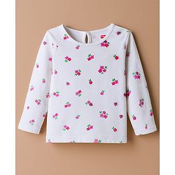 Babyhug Cotton Woven Frock & Full Sleeves Inner Tee With Floral Print & Embroidery - Navy Blue & White