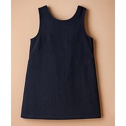 Babyhug Cotton Woven Frock & Full Sleeves Inner Tee With Floral Print & Embroidery - Navy Blue & White