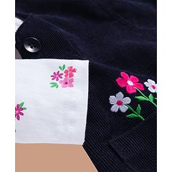Babyhug Cotton Woven Frock & Full Sleeves Inner Tee With Floral Print & Embroidery - Navy Blue & White