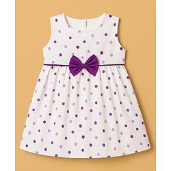 Babyhug Cotton Woven Frock With Half Sleeves  Shrug & Polka Dot & Bow Applique - White
