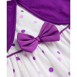 Babyhug Cotton Woven Frock With Half Sleeves  Shrug & Polka Dot & Bow Applique - White