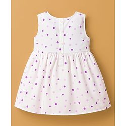Babyhug Cotton Woven Frock With Half Sleeves  Shrug & Polka Dot & Bow Applique - White