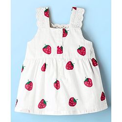 Babyhug Cotton Woven Sleeveless Top & Denim Shorts Set with Strawberry Print - White & Blue