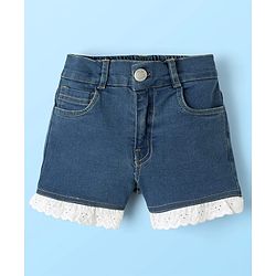 Babyhug Cotton Woven Sleeveless Top & Denim Shorts Set with Strawberry Print - White & Blue