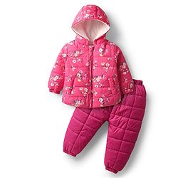 Babyhug Full Sleeves Knit Winter Wear Hooded Jacket & Joggers Set with Floral Print - Pink