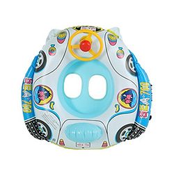 Babyhug Inflatable Swimming Ring - Blue| For 3+ years Boys & Girls| Durable Vinyl Pool Float| Swimming Ride On with Steering Wheel
