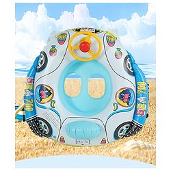 Babyhug Inflatable Swimming Ring - Blue| For 3+ years Boys & Girls| Durable Vinyl Pool Float| Swimming Ride On with Steering Wheel