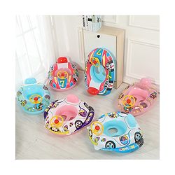 Babyhug Inflatable Swimming Ring - Blue| For 3+ years Boys & Girls| Durable Vinyl Pool Float| Swimming Ride On with Steering Wheel