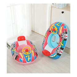 Babyhug Inflatable Swimming Ring - Pink & Red| For 3+ years Boys & Girls| Durable Vinyl Pool Float| Swimming Ride On with Steering Wheel