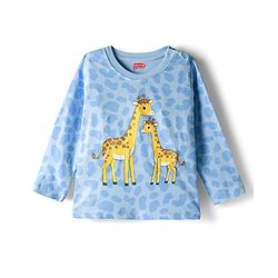 Babyhug 100% Cotton Knit Full Sleeves T-Shirt with Animal Graphic Pack of 3 - Navy Blue Yellow & Light Blue