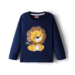 Babyhug 100% Cotton Knit Full Sleeves T-Shirt with Animal Graphic Pack of 3 - Navy Blue Yellow & Light Blue