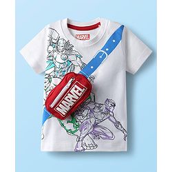 Babyhug Marvel Single Jersey Knit Half Sleeves T-Shirt with Avengers Graphics & Pocket Detailing - White