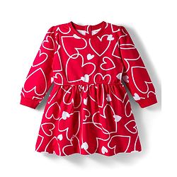 Babyhug Cotton Knit Full Sleeves Frock & Legging With Heart Shaped Sling Bag & Heart Print - Red & White