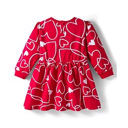 Babyhug Cotton Knit Full Sleeves Frock & Legging With Heart Shaped Sling Bag & Heart Print - Red & White