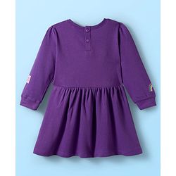 Babyhug Cotton Knit Full Sleeves Frock With Legging & Floral Applique - Purple