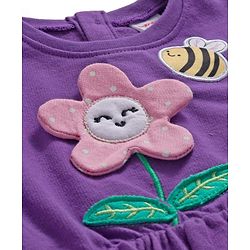 Babyhug Cotton Knit Full Sleeves Frock With Legging & Floral Applique - Purple