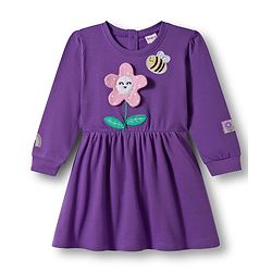 Babyhug Cotton Knit Full Sleeves Frock With Legging & Floral Applique - Purple