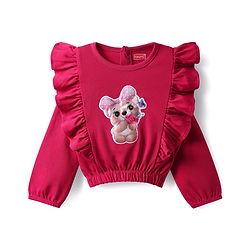 Babyhug Interlock Knit Full Sleeves Top & Trouser Set With Animal Patch - Maroon
