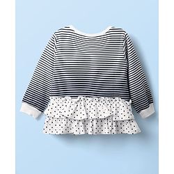 Babyhug Interlock Knit Full Sleeves Striped Top & Trouser Set with Polka Dots Print - Navy Blue & White