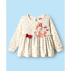 Babyhug Interlock Knit Full Sleeves Top & Lounge Pant Set With Animal Patch & Heart Print - White & Red