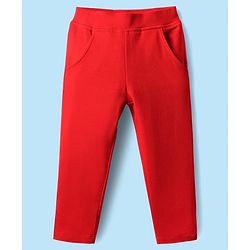 Babyhug Interlock Knit Full Sleeves Top & Lounge Pant Set With Animal Patch & Heart Print - White & Red